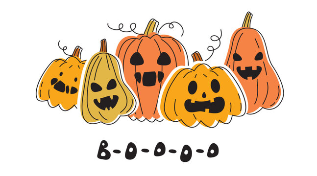 A few orange pumpkins are laughing and scaring on Halloween.  Horror and horror stories . Trick or Treat