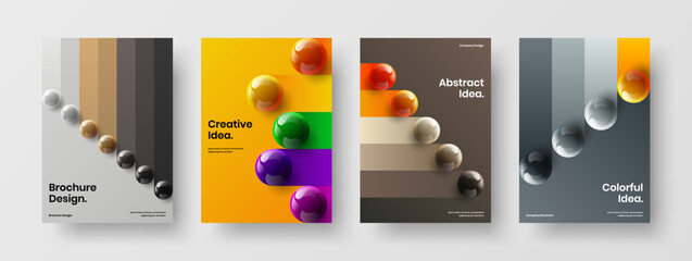 Isolated 3D spheres flyer concept collection. Abstract placard vector design template composition.