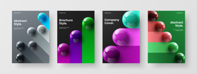 Abstract pamphlet A4 design vector concept collection. Unique realistic spheres cover illustration set.