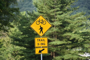 Caution sign for bicycle trail crossing