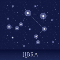 Fototapeta na wymiar Zodiac constellation Libra over blue background