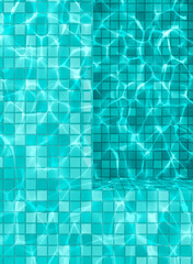 Swimming pool underwater podium with blue, turqouise tile