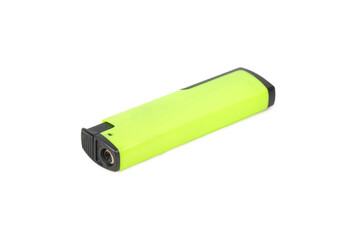 Green plastic lighter isolated on white background