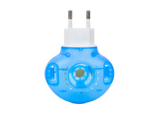 Blue fumigator for repelling mosquitoes in a socket with an euro plug isolated on a white background