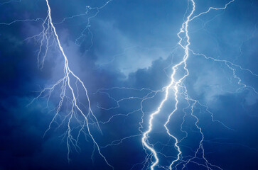 Fork lightning striking down during summer storm