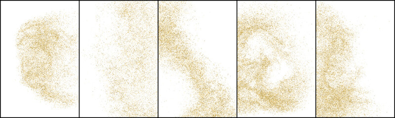 Set of Gold Glitter Texture Isolated On White. Amber Particles Color. Stardust Background. Golden Explosion Of Confetti. Vector Illustration, Eps 10.