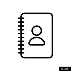 Contact Book, Address Book, Phone Book, Contact management concept vector icon in line style design for website, app, UI, isolated on white background. Editable stroke. Vector illustration.