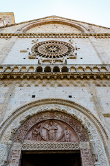 Ornate facade of the Duomo Cathedral of San Rufino in Assisi, Umbria, Italy, Europe