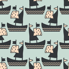 Vector boats seamless pattern background. Perfect for fabric, scrapbooking, wallpaper projects.