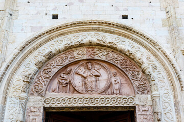 Ornate facade of the Duomo Cathedral of San Rufino in Assisi, Umbria, Italy, Europe