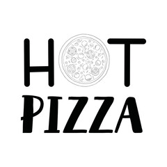 Cute love Greeting card with colorful Calligraphy, lettering text, doodles and hearts. I love you more than pizza. Hand drawn vector romantic art ilustration in cartoon style