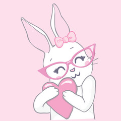 Cute little rabbit with pink glasses. Sweet Girl slogan. Funny bunny face. Vector illustration for children print design, kids t-shirt, baby wear