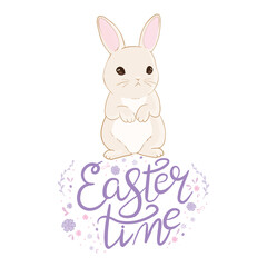 Happy easter with white rabbit and lettering. creative design for banner