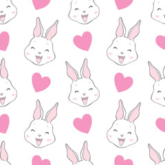 Seamless pattern with cartoon bunnies for kids. Abstract art print. Hand drawn background with cute animals.