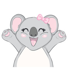 Koala girl with a cute bow. Vector illustration of a cute animal.