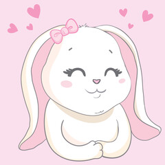 Cute little rabbit with pink glasses. Sweet Girl slogan. Funny bunny face. Vector illustration for children print design, kids t-shirt, baby wear