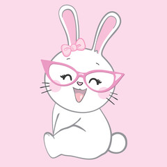 Cute little rabbit with pink glasses. Sweet Girl slogan. Funny bunny face. Vector illustration for children print design, kids t-shirt, baby wear