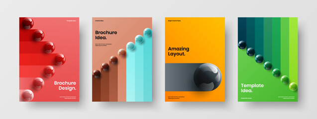 Modern booklet A4 vector design layout bundle. Minimalistic 3D spheres corporate brochure illustration collection.
