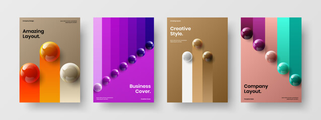 Creative corporate brochure design vector layout composition. Fresh realistic balls book cover template collection.