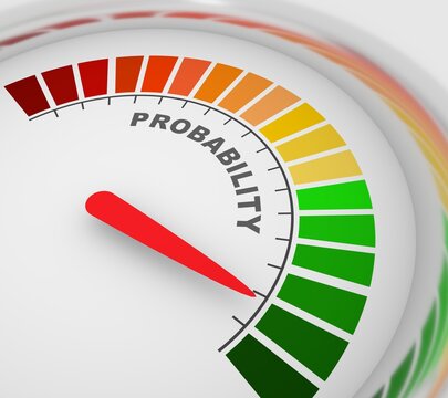 Illustration of probability rate measurement scale with arrow. 3D render