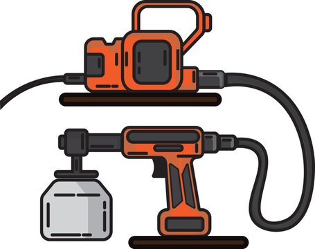 Car And House Paint Sprayer Vector Illustration