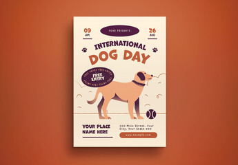 Cream Flat Design International Dog Day Flyer Layout