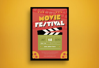 Orange Flat Design Movie Festival Flyer Layout