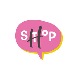 Stop shop. Y2K. Funny cartoon illustration. Vector quote. Comic element for sticker, poster, graphic tee print, bullet journal cover, card. 1990s, 1980s, 2000s style. Bright colors