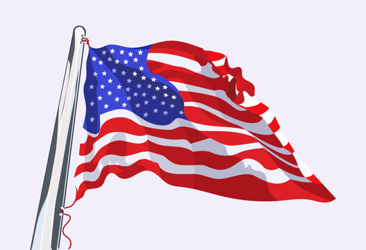 Flag of USA. Waving in the wind. Vector