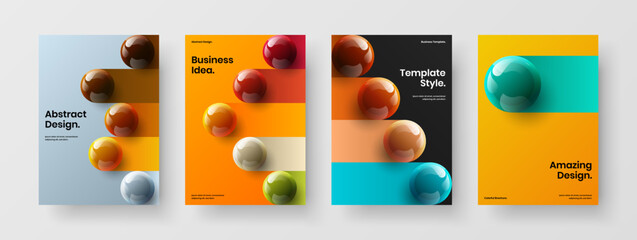 Clean 3D balls presentation layout collection. Unique booklet design vector concept composition.