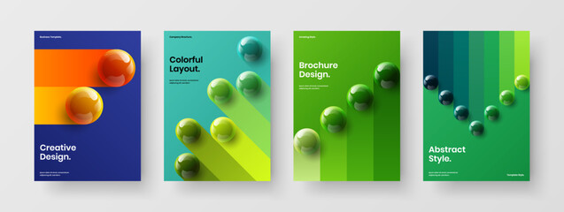 Modern realistic spheres brochure concept collection. Unique company identity A4 design vector layout bundle.