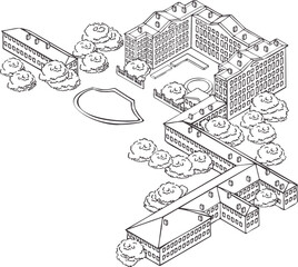 vintage garden park architecture vector illustration
