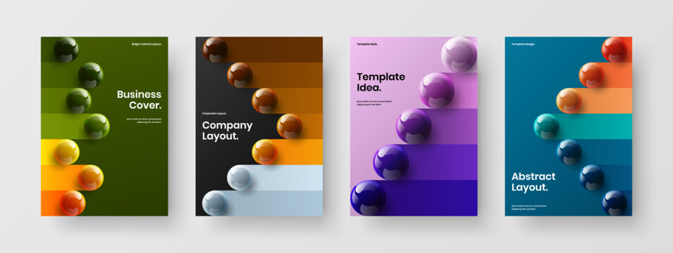 Minimalistic brochure design vector concept set. Original realistic balls corporate identity layout composition.