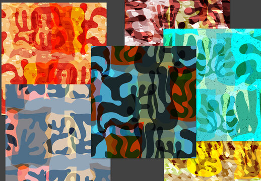Seamless Pattern Set with Textured Matisse Shapes