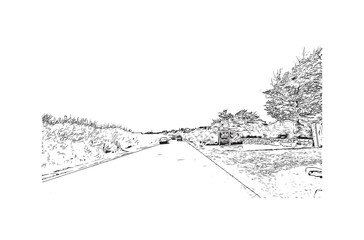 Fototapeta premium Building view with landmark of Newport is the city in Rhode Island. Hand drawn sketch illustration in vector.