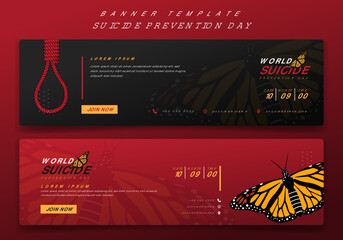 Banner template in landscape black and red background for suicide prevention day design