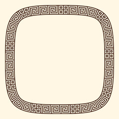 Greek key pattern, rounded square frame. Decorative ancient meander, greece border ornament with repeated geometric motif. Vector EPS10.