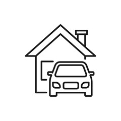 House and car icon line style isolated on white background. Vector illustration