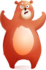 Obraz premium Comic angry teddy bear for kids. Cute furious bear animal character for children. Hilarious comic vector illustration for kids.