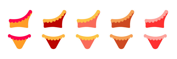 collection of colorful swimwear.Swimsuit or bikini 
ruffle top and bottom.Vector illusration.Isolated on a white background.female swimsuit model