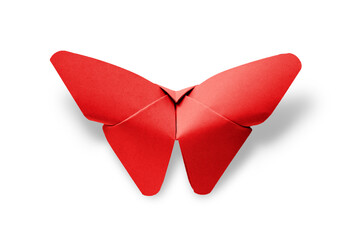 Red paper butterfly origami isolated on a white background
