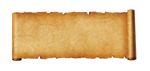 Old paper horizontal banner. Parchment scroll isolated on white