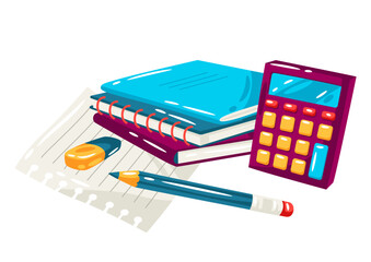 School background with education items. Illustration of supplies and stationery.