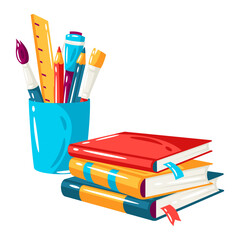 Fototapeta premium School background with education items. Illustration of supplies and stationery.