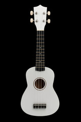 Obraz na płótnie Canvas white miniature ukulele guitar with black neck insulated for clipping