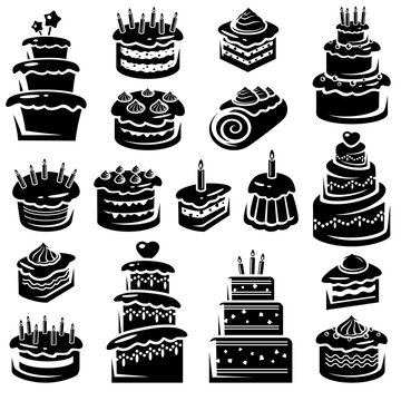 Cake set. Elements and icons collection cake. Vector