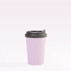 3d lilac paper coffee cup on a pink background. Vector illustration.