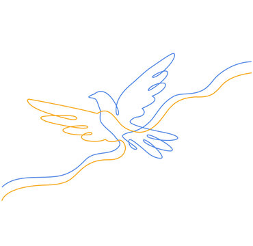 Dove, Ukraine, flag. Continuous line art drawing. Vector illustration for interior, t shirts 