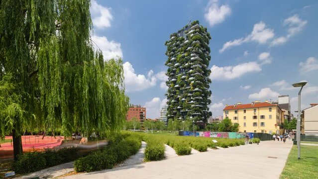 Day Time Lapse of Bosco Verticale, Milan, Lombardy, Italy