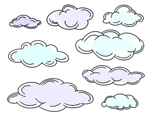 Set of outline clouds in line-art style. Simple vector illustration.